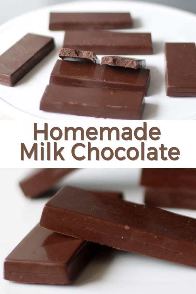 Homemade milk chocolate bars displayed on a plate, showcasing rich and creamy texture.