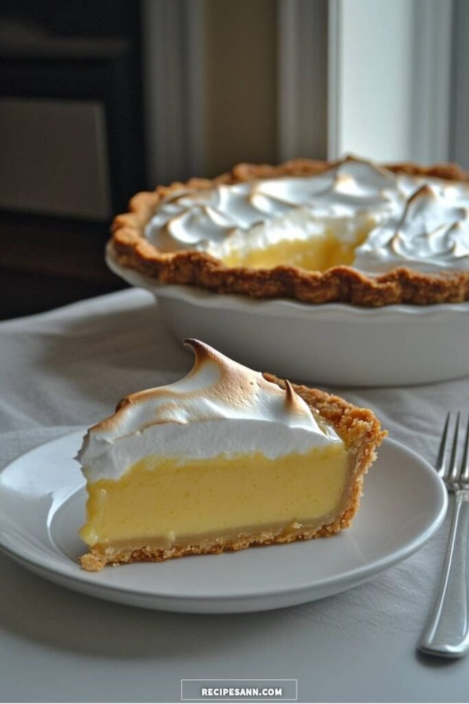 Delicious lemon meringue pie with a golden crust, perfect for dessert lovers.