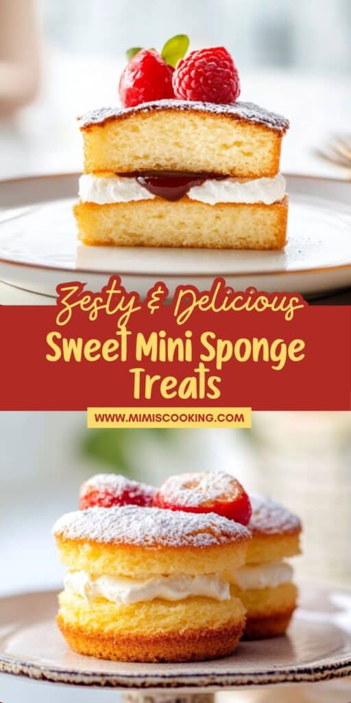 Sweet mini sponge cakes topped with strawberries and cream, perfect for a delectable dessert.