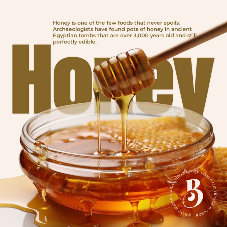 Golden honey drips from a dipper into a bowl, highlighting its timeless quality and long-lasting preservation.