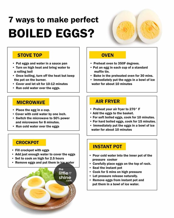 7 methods to cook perfect boiled eggs: stove top, oven, microwave, air fryer, crockpot, instant pot techniques.