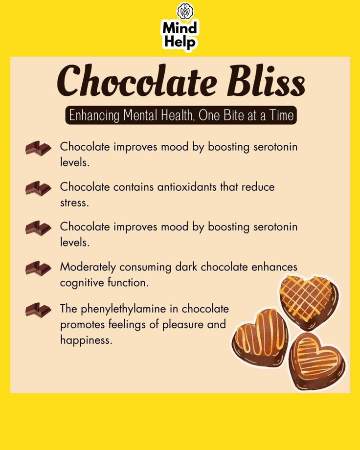 Chocolate Bliss: Boosts mental health, mood, and cognitive function with serotonin, antioxidants, and phenylethylamine.