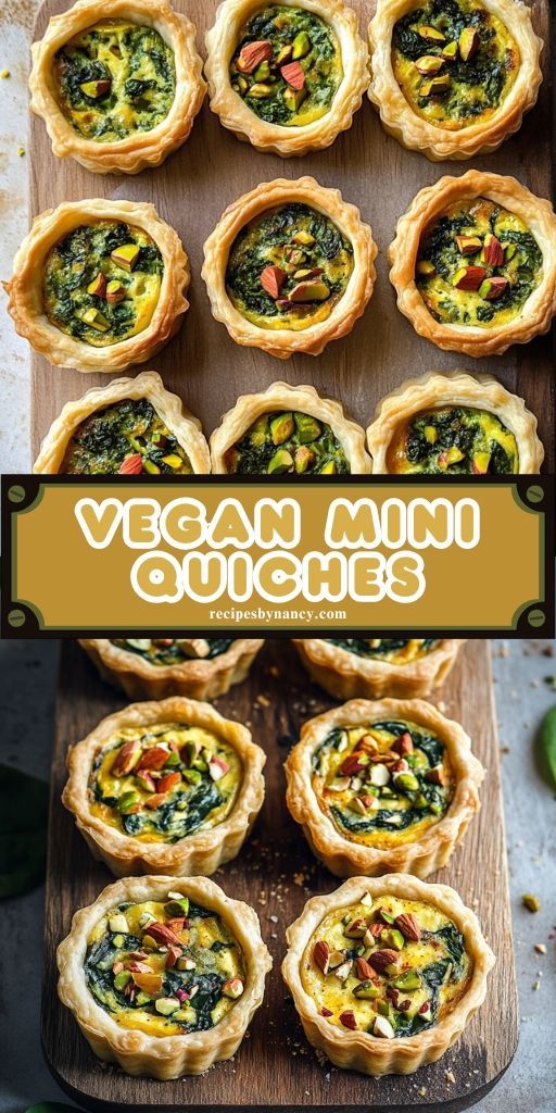 Vegan mini quiches with nuts and spinach on a wooden board. Plant-based snack for a healthy diet.