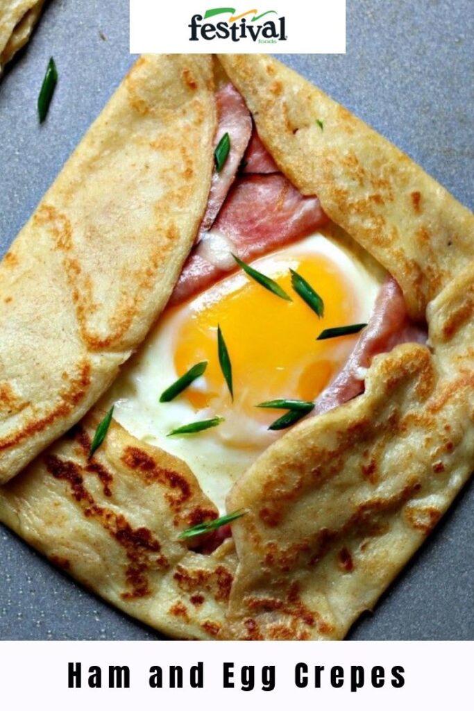 Delicious ham and egg crepe garnished with chives, perfect brunch dish from Festival Foods recipe.