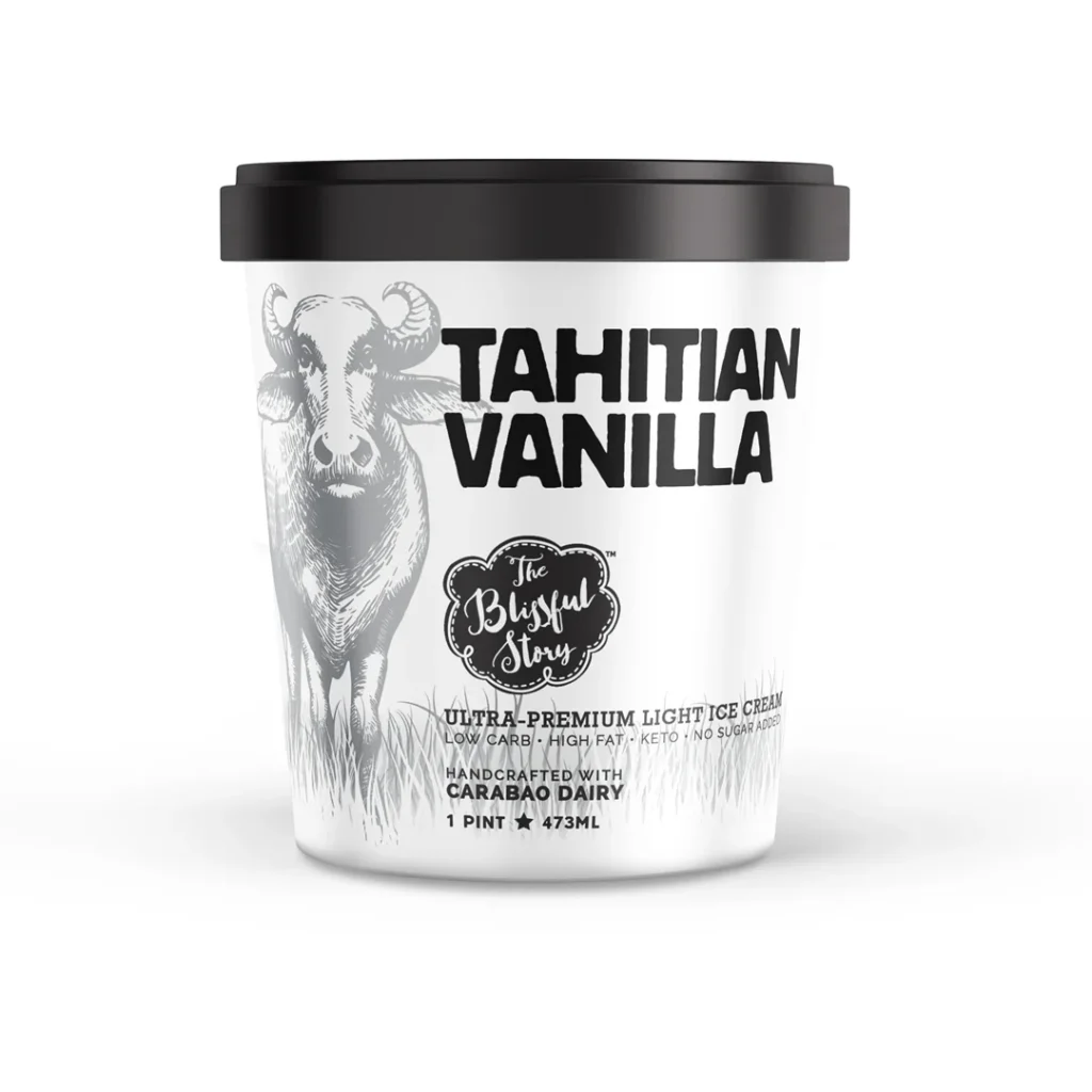 Tahitian Vanilla ice cream pint by The Blissful Story, ultra-premium, low carb, handcrafted with carabao dairy.