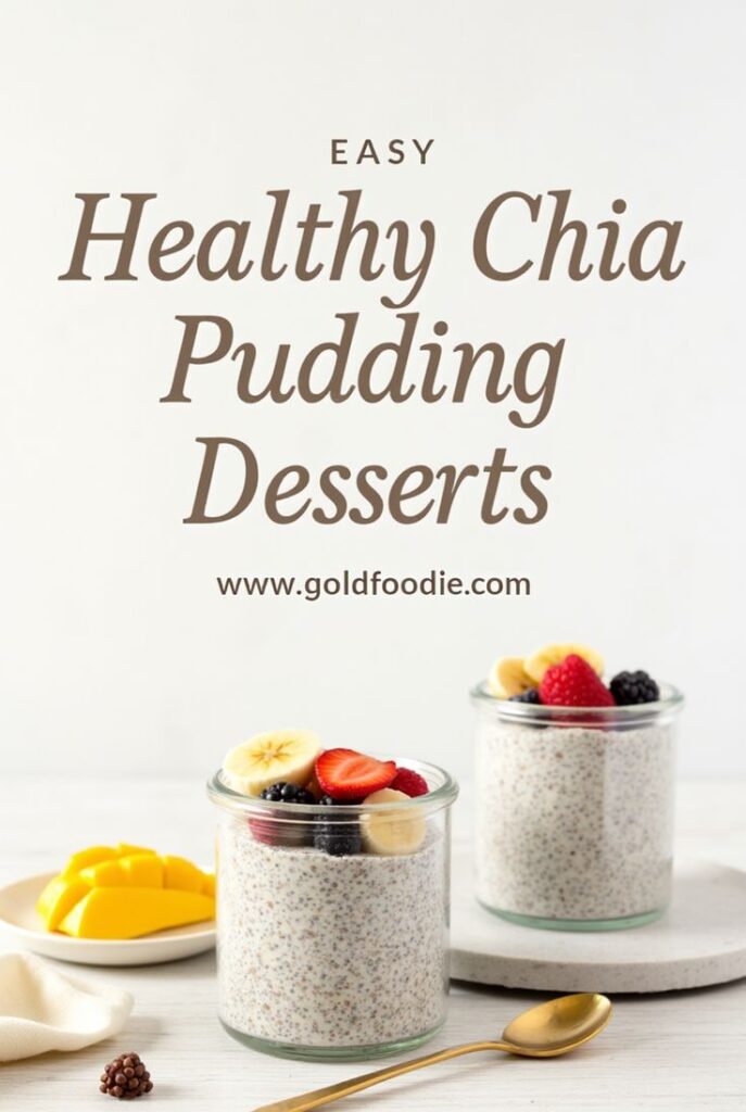 Two jars of healthy chia pudding topped with fresh fruit, promoting Easy Healthy Chia Pudding Desserts recipe.