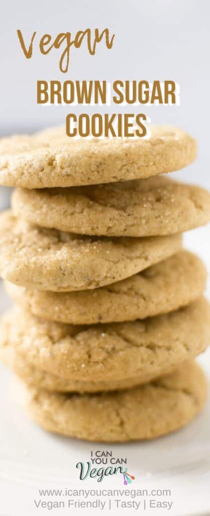Vegan brown sugar cookies stacked on a plate, highlighting a vegan-friendly and easy recipe.