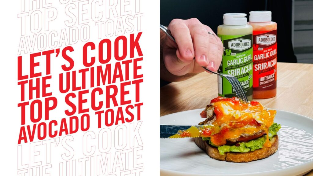 Ultimate avocado toast with garlic sriracha sauce, ready to serve. Create your top secret recipe now!