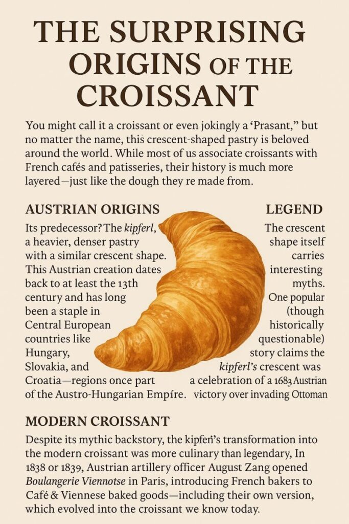 Infographic exploring the surprising origins of the croissant, including Austrian roots and culinary evolution.