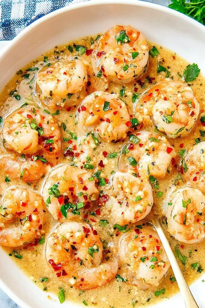 Garlic Butter Shrimp Scampi - Easy Garlic Butter Shrimp Scampi Recipe | Quick & Flavorful Creamy garlic shrimp with herbs and spices in a bowl. Perfect for seafood lovers. Delicious and flavorful dish.