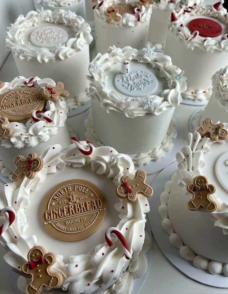 Christmas cakes - Festive Christmas Cake Decor Ideas Festive mini cakes with snowflake icing, gingerbread men, and candy canes for a holiday celebration.