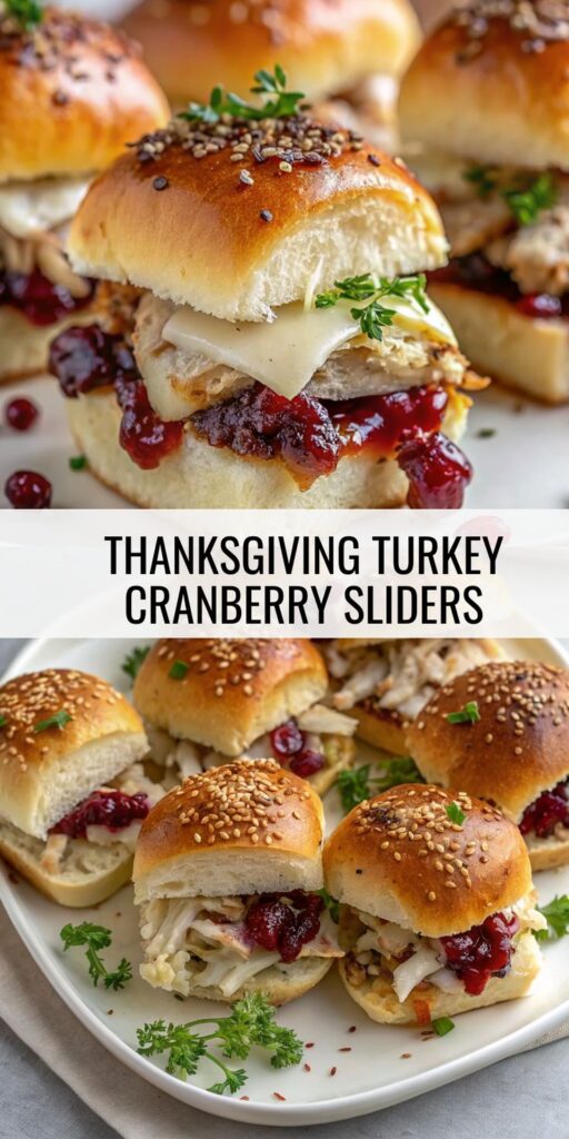 Thanksgiving turkey cranberry sliders topped with herbs on a white plate, perfect for festive gatherings.